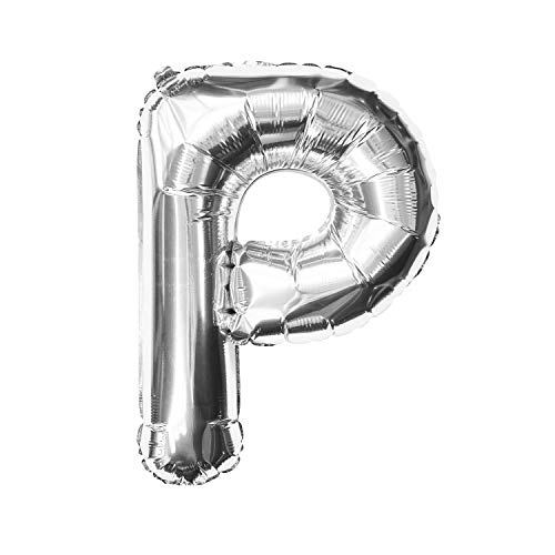 Oblique Unique® Folien Luftballon alle Buchstaben Alphabet ABC Herz Stern in Silber für Geburtstag Jubiläum Schuleinführung Silber Hochzeit JGA Party Deko Folienballon - wählbar (Buchstabe P) von Oblique Unique