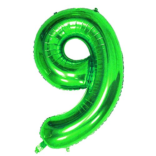 Oblique Unique® Folien Luftballon mit Zahl Nummer 0-9 Folienballon für Kinder Geburtstag Jubiläum Silvester Party Deko Ballon Grün - Zahl wählbar (Nr 9) von Oblique Unique