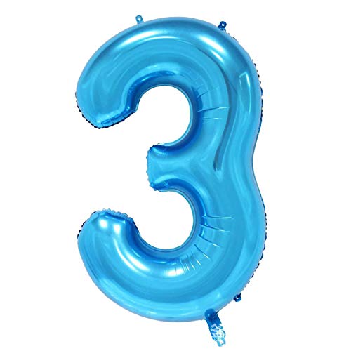 Oblique Unique® Folien Luftballon mit Zahl Nummer für Kinder Geburtstag Jubiläum Silvester Party Deko Folienballon in Blau - Zahl wählbar (Nr 3) von Oblique Unique