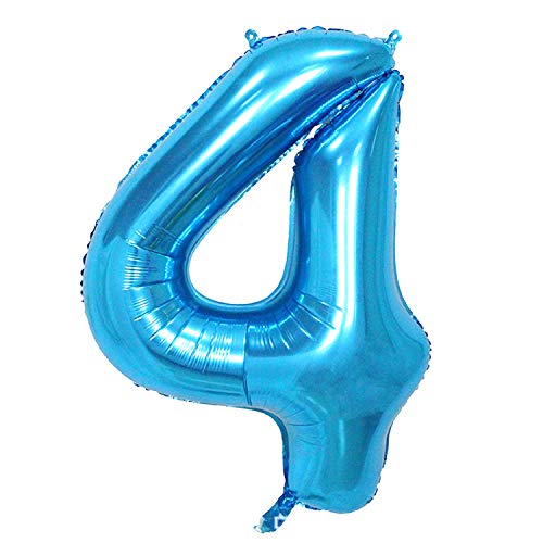 Oblique Unique® Folien Luftballon mit Zahl Nummer für Kinder Geburtstag Jubiläum Silvester Party Deko Folienballon in Blau - Zahl wählbar (Nr 4) von Oblique Unique