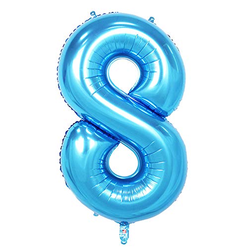 Oblique Unique® Folien Luftballon mit Zahl Nummer für Kinder Geburtstag Jubiläum Silvester Party Deko Folienballon in Blau - Zahl wählbar (Nr 8) von Oblique Unique