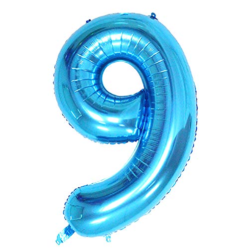 Oblique Unique® Folien Luftballon mit Zahl Nummer für Kinder Geburtstag Jubiläum Silvester Party Deko Folienballon in Blau - Zahl wählbar (Nr 9) von Oblique Unique