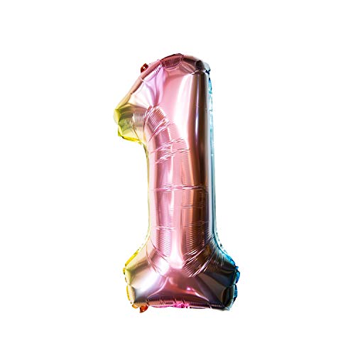 Oblique Unique® Folien Luftballon mit Zahl Nummer für Kinder Geburtstag Jubiläum Silvester Party Deko Folienballon in Regenbogenfarben Farbmix - Zahl wählbar (Nr 1) von Oblique Unique