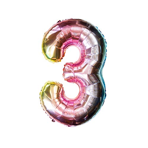 Oblique Unique® Folien Luftballon mit Zahl Nummer für Kinder Geburtstag Jubiläum Silvester Party Deko Folienballon in Regenbogenfarben Farbmix - Zahl wählbar (Nr 3) von Oblique Unique