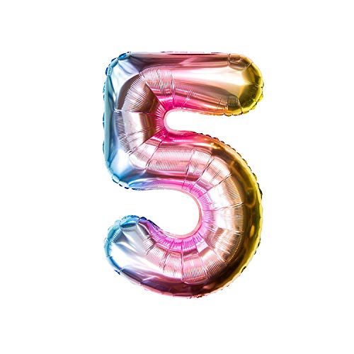 Oblique Unique® Folien Luftballon mit Zahl Nummer für Kinder Geburtstag Jubiläum Silvester Party Deko Folienballon in Regenbogenfarben Farbmix - Zahl wählbar (Nr 5) von Oblique Unique
