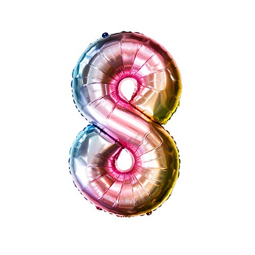 Oblique Unique® Folien Luftballon mit Zahl Nummer für Kinder Geburtstag Jubiläum Silvester Party Deko Folienballon in Regenbogenfarben Farbmix - Zahl wählbar (Nr 8) von Oblique Unique