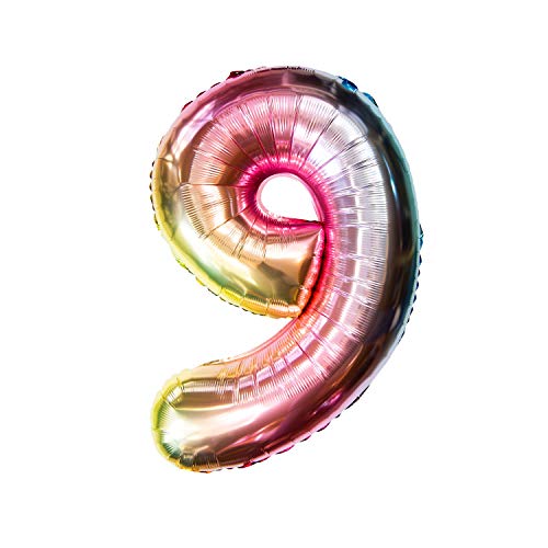 Oblique Unique® Folien Luftballon mit Zahl Nummer für Kinder Geburtstag Jubiläum Silvester Party Deko Folienballon in Regenbogenfarben Farbmix - Zahl wählbar (Nr 9) von Oblique Unique