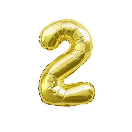Oblique Unique® Folien Luftballon mit Zahl Nummer in Gold für Geburtstag Jubiläum Party Deko Folienballon - Zahl wählbar (Nr 2) von Oblique Unique
