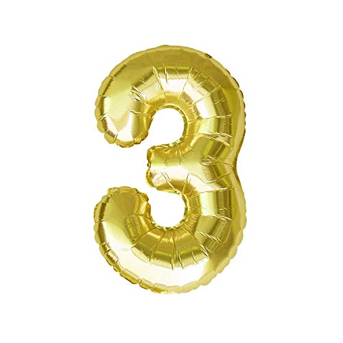 Oblique Unique® Folien Luftballon mit Zahl Nummer in Gold für Geburtstag Jubiläum Party Deko Folienballon - Zahl wählbar (Nr 3) von Oblique Unique