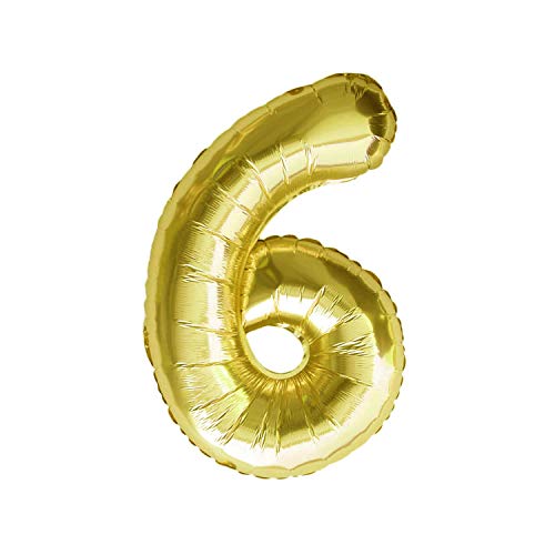 Oblique Unique® Folien Luftballon mit Zahl Nummer in Gold für Geburtstag Jubiläum Party Deko Folienballon - Zahl wählbar (Nr 6) von Oblique Unique
