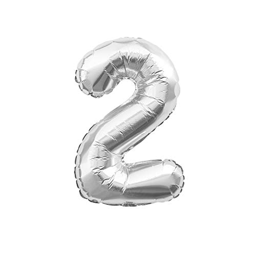 Oblique Unique® Folien Luftballon mit Zahl Nummer in Silber für Geburtstag Jubiläum Party Deko Folienballon - Zahl wählbar (Nr 2) von Oblique Unique
