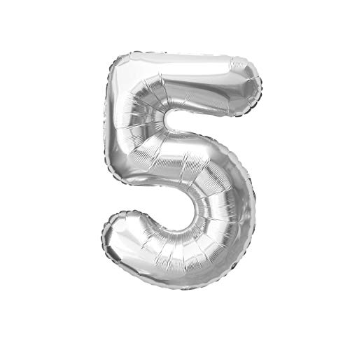 Oblique Unique® Folien Luftballon mit Zahl Nummer in Silber für Geburtstag Jubiläum Party Deko Folienballon - Zahl wählbar (Nr 5) von Oblique Unique