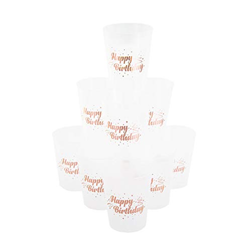 Oblique Unique® Happy Birthday Becher Set 10 STK. Trinkbecher Partybecher für Geburtstag Kindergeburtstag Party Feier Transparent Rosé von Oblique Unique