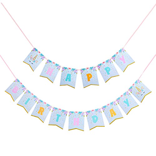 Oblique Unique® Happy Birthday Einhorn Girlande Unicorn Banner 2m bunt für Kinder Geburtstag Deko von Oblique Unique