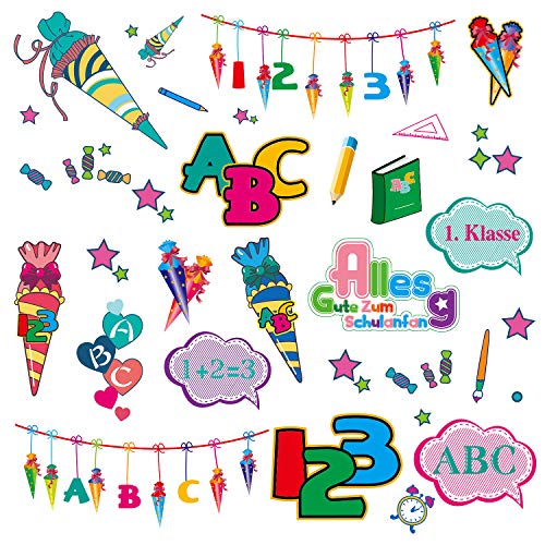 Oblique Unique® Kinder Sticker Set Schule für Schuleinführung Schulanfang Einschulung Aufkleber mit ABC Buchstaben Zahlen Zuckertüte Kindergeburtstag Party Spielen von Oblique Unique