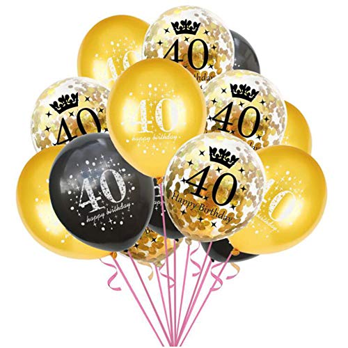 Oblique Unique® Konfetti Luftballon Set für 40. Geburtstag Feier Party Ballons 15 Stück Schwarz Gold Transparent von Oblique Unique