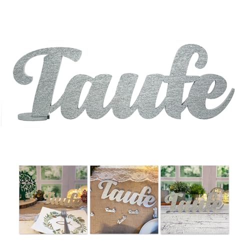 Oblique Unique® Schriftzug Taufe Holz als Tischdeko Echtholz für Taufe Deko Junge Mädchen Verzierung (Silber) von Oblique Unique