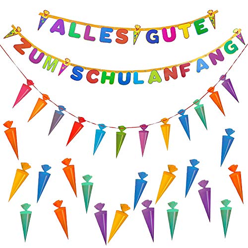 Oblique Unique® Schuleinführung Schulanfang Einschulung Deko Set für Jungs und Mädchen - Alles Gute zum Schulanfang Girlande + Zuckertüte Girlande + Zuckertüte Konfetti Set von Oblique Unique