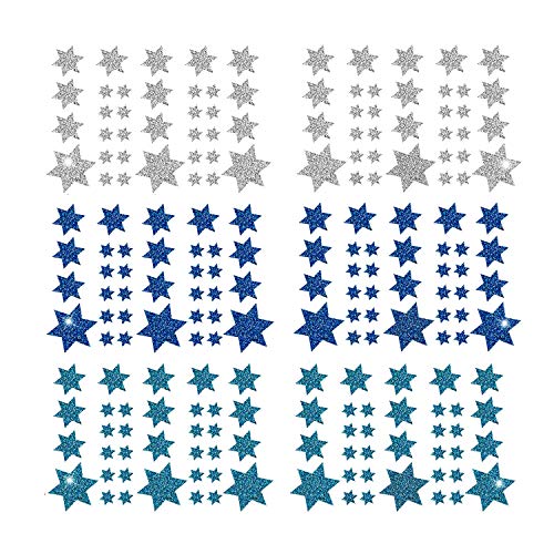 Oblique Unique® Stern Sticker Set 204 Stück Selbstklebende glitzernde Sterne Aufkleber Deko Weihnachten Basteln Scrapbooking Silber Blau Türkis von Oblique Unique