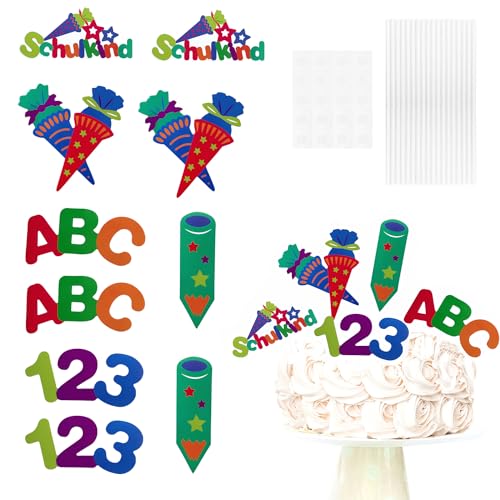 Oblique Unique® Torten Topper Schulkind Zuckertüten ABC 123 für Schuleinführung Einschulung Schulanfang von Jungs Mädchen Topper Kuchendeckel von Oblique Unique