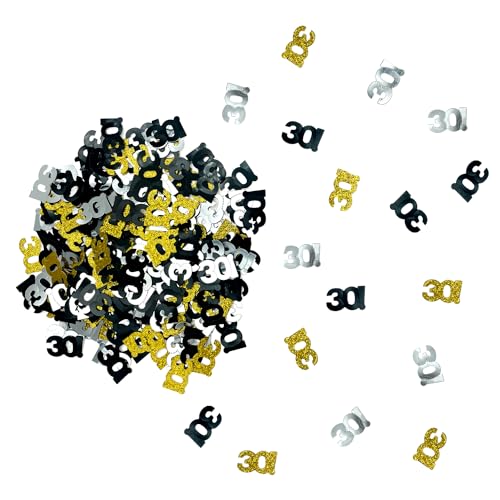 Oblique Unique® Zahl 30 Konfetti für 30. Geburtstag Jubiläum in Gold Silber Schwarz über 1500 Stück Tisch Deko Streudeko Dekoration Zahlenkonfetti von Oblique Unique