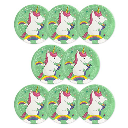 Oblique Unique® 8X Einhorn Party Pappteller Papierteller Kinder Geburtstag Feier Mädchen Unicorn Mottoparty Tischdeko von Oblique Unique