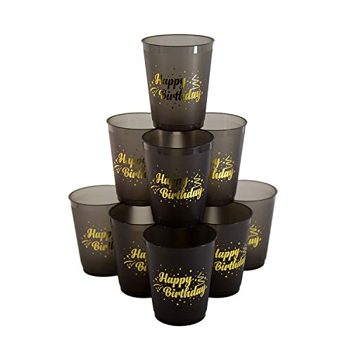 Oblique Unique Happy Birthday Becher Set 10 STK. Trinkbecher Partybecher für Geburtstag Kindergeburtstag Party Feier Schwarz Gold von Oblique Unique