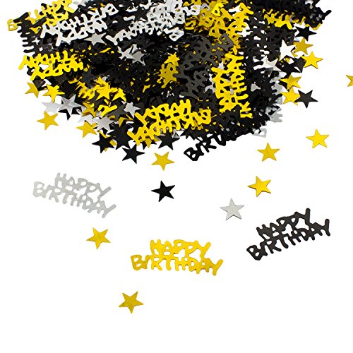 Oblique-Unique® Happy Birthday Geburtstag Konfetti Gold Silber Schwarz Sterne Tisch Deko 500 Stück von Oblique Unique