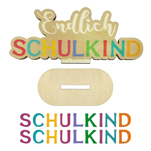 Oblique Unique Holz Aufsteller Set Endlich Schulkind Buchstaben für Schuleinführung Einschulung Deko Tischdeko Geschenk von Oblique Unique