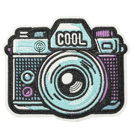 Obokata American Retro Embroidered Patches Persönlichkeit Patches Cool Blue Camera Sew/Iron On DIY Patch Art Decorative Badge for Jackets, Denim, Hats, Backpacks and Clothing von Obokata