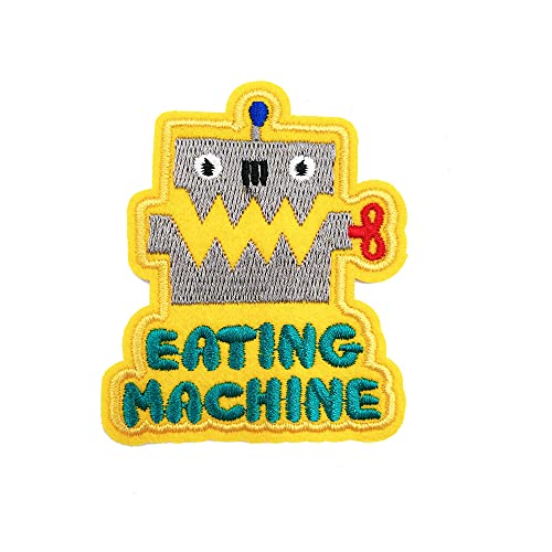 Obokata Aufnäher zum Aufbügeln, Motiv: Eating Machine bestickt, lustiger Roboter-Slogan, Witz-Abzeichen zum Aufnähen, DIY-Zubehör für Westen, Jacken, Kleidung, Hemden, Hüte, Rucksäcke, Hosen und von Obokata