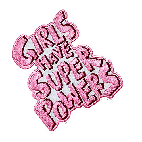 Obokata Bestickter Aufnäher zum Aufbügeln, "Girls Have Super Powers", rosa Abzeichen zum Aufnähen auf Emblem, Applikation, DIY-Zubehör für Westen, Jacken, Kleidung, Hüte, Taschen und Jeans von Obokata