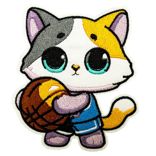 Obokata Bestickter Aufnäher zum Aufbügeln, Motiv: Katze spielt Basketball zum Aufnähen, für Westen, Jacken, Kleidung, Hüte, Rucksäcke und Jeans. von Obokata