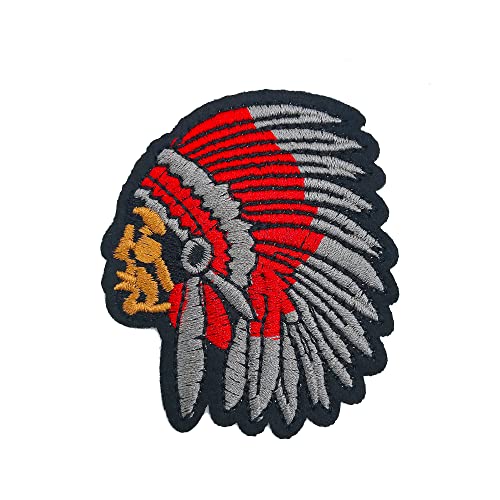 Obokata Gestickte Aufnäher zum Aufbügeln, Motiv: Chippewa Indianer, Gesicht, Aufnäher, Applikation, Abzeichen, Emblem, DIY-Zubehör für Westen, Jacken, Kleidung, Hüte, Taschen und Jeans von Obokata