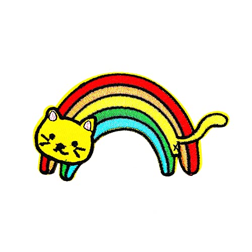 Obokata Regenbogen-Katzenaufnäher zum Aufbügeln, lebendige schöne Katzen-Applikation, bestickte Aufnäher, buntes Abzeichen, Aufnähen-Emblem, DIY-Zubehör für Jacken, Kleidung, Hüte, Rucksäcke, Hosen, von Obokata