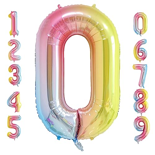 Oboteny Folien Helium Luftballons Geburtstag - 40Zoll(101CM)-Regenbogen-Gradienten-Zahlenballons mit Krone, Zahlenballon Geeignet Geburtstagsdeko Hochzeitsdeko Party Deko - [0] von BFYSYO