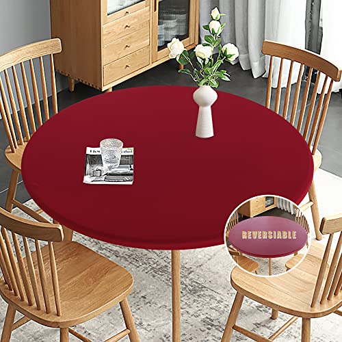 Obstal Runde Tischdecke, wendbar, wasserdicht, schmutzabweisend, elastisch, Stretch-Tischdecke, abwischbar, passend für runde Tische mit einem Durchmesser von bis zu 101.6 cm – 111.8 cm, Rot von Obstal