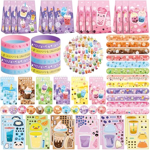 Obussgar Bubble Tea Party Favor Supplies including Milk Tea Gift Bags, Stickers, Badges, Wristbands for Milk Tea Theme Birthday Party von Obussgar