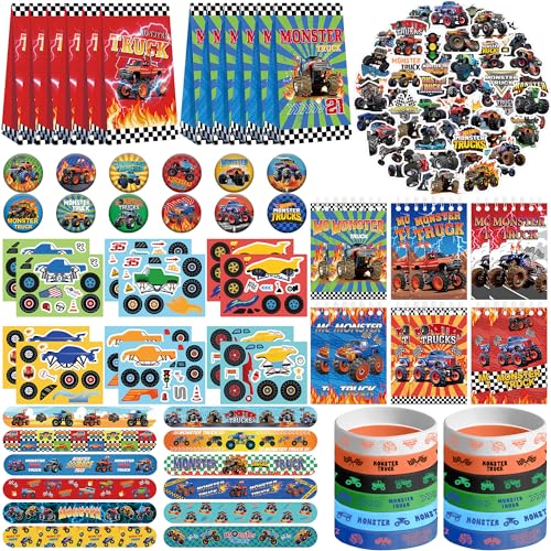 Obussgar Monster Truck Party Favor Supplies einschließlich Monster Truck Thema Geschenk-Taschen, Aufkleber, Abzeichen, Armbänder, für Kindergeburtstag Party Supplies von Obussgar