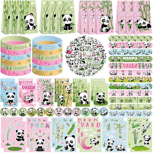 Obussgar Panda Party Favour Supplies einschließlich Panda Geschenk-Taschen, Aufkleber, Abzeichen, Armbänder für Panda Thema Geburtstagsparty von Obussgar