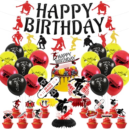 Obussgar Skateboard Geburtstag Party Dekorationen - Skateboard Party Zubehör einschließlich Banner, Cake Toppers, Table Centerpieces, Luftballons für Skateboard Party Dekorationen (LQ) von Obussgar