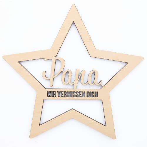 Ocasy Grabstecker Stern mit Papa Wir vermissen dich, Grabdeko mit Spruch, Grabschmuck aus Holz, Blumenstecker zum Andenken von Ocasy