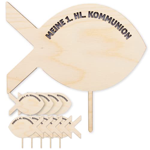 Ocasy Kirchenschmuck Fisch 10 Stück zum Aufstellen oder Aufhängen mit Meine 1. HL. Kommunion, Fische aus Holz mit Schriftzug, Kirchenschmuck von Ocasy