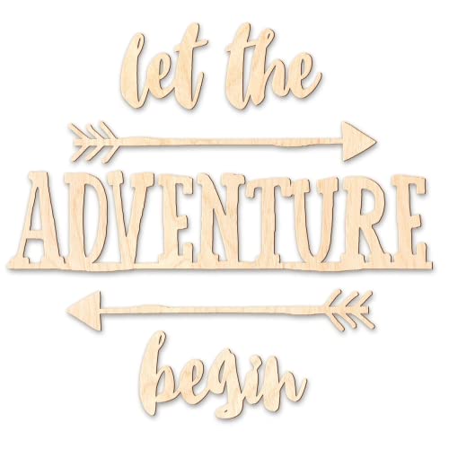 Ocasy Schriftzug "Let the adventure begin" mit Pfeilen, Wanddekoration mit 3D-Effekt, Wandbild aus Holz, DIY Holzdeko 750x80x5mm für Kinderzimmer von Ocasy