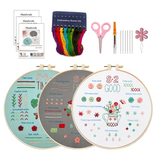 Occtingkind Sticken Set für Anfänger Sticken Set Erwachsene Blumenmuster Pflanzen Embroidery Kit Stickerei Set mit Eine ganze Reihe von Stickwerkzeugen für DIY Kunst, Handwerk von Occtingkind