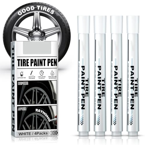 Occzin Reifenstift Weiß Wasserfest, 4er Pack Permanent Marker Weiß, Lackstift Weiß Wasserfest für Autoreifen profiltiefen markierung und Gummiabdrücke von Occzin