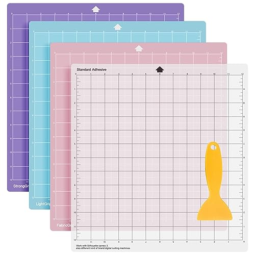 Occzin Schneidematte für Silhouette Cameo 4/3/2/1, 4 Stück Ersatz Schneidematte Standardgrip, Lightgrip, Stronggrip FrabricGrip Selbstklebende Rutschfeste Cutting Mat zum Nähen Quilten & Kunsthandwerk von Occzin