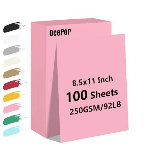 100 Blatt rosa Kartonpapier, farbiges Druckerpapier, 21,6 x 28,9 cm, dickes Konstruktionspapier für Kartenherstellung, Scrapbooking, Bürodruck, Einladungen, Zertifikate, Bastelarbeiten, 41,7 kg/250 von OcePor