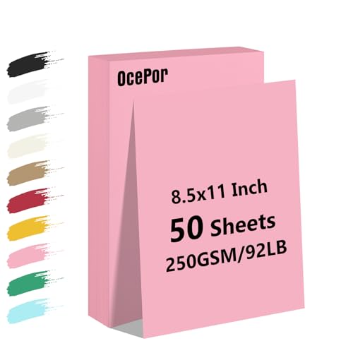 50 Blatt rosa Kartonpapier, farbiges Druckerpapier, 21,6 x 28,9 cm, dickes Konstruktionspapier für Kartenherstellung, Scrapbooking, Bürodruck, Einladungen, Zertifikate, Bastelarbeiten, 41,7 kg/250 von OcePor