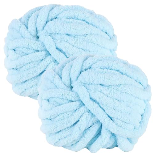 2 Stück 500g Hellblau Chunky Wolle, Dickes Garn zum Stricken, Garn zum Häkeln, Weiches Plus-Garn, Weiches Garn zum Häkeln von Decken, Chenillegarn, zum Stricken von Schals und Pullovern von Ockyunoo